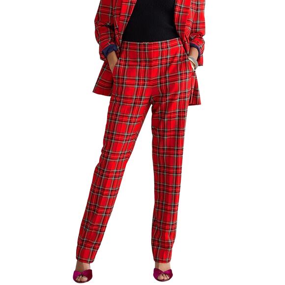 J.Crew Kate Pants in Good Tidings Plaid Sz 4 TALL New $178 Deep Ruby Red Wool - Picture 1 of 11